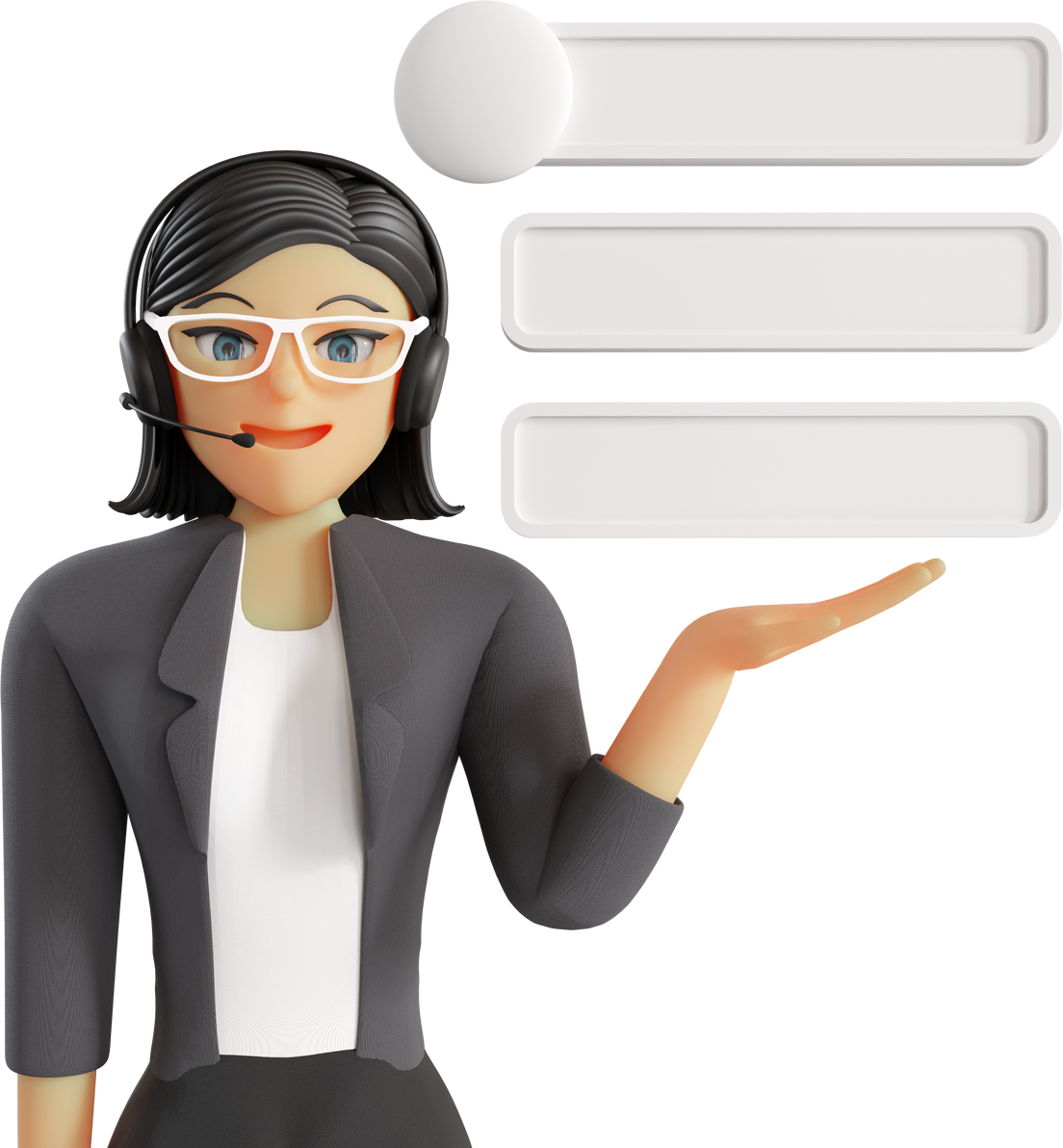 female customer service show blank box 3d illustration