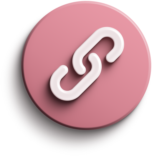 Pink round 3D link icon with drop shadow